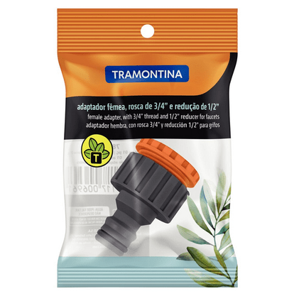 Adaptador Fêmea com Rosca 3/4" e Redução 1/2" em Plástico para Jardim - Tramontina