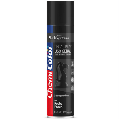 Tinta Spray Preto Fosco Uso Geral Secagem Rápida Chemicolor