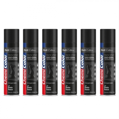 Tinta Spray Preto Fosco Uso Geral Secagem Rápida Chemicolor